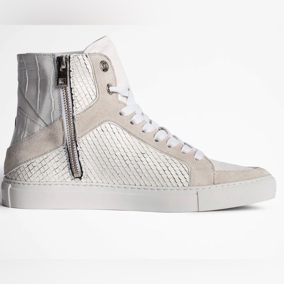 NIB Zadig & Voltaire High Flash Keith Lace Up Sneakers in White - Size 38 - Picture 1 of 15